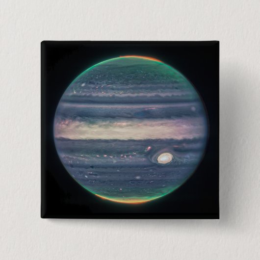 JWST-Afbeelding van Planet Jupiter in Infrarood Bu Vierkante Button 5,1 Cm (Voorkant)