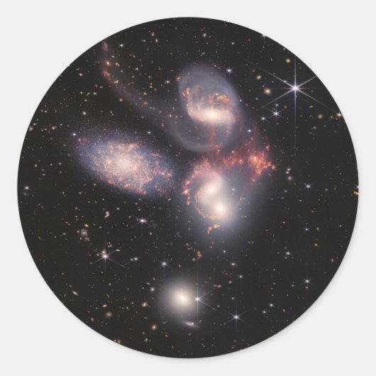 JWST James Webb Space Telescope Stephan's Quintet Ronde Sticker (Voorkant)