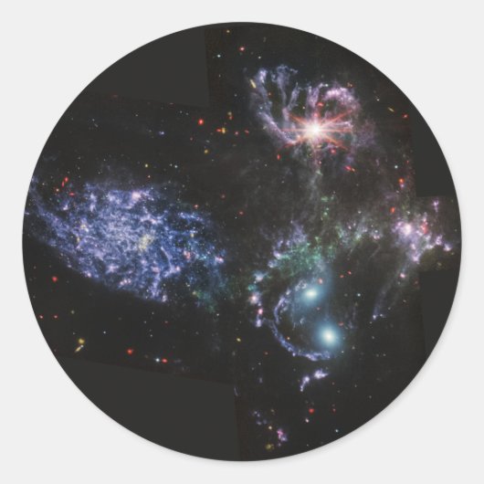 JWST James Webb Space Telescope Stephan's Quintet Ronde Sticker (Voorkant)
