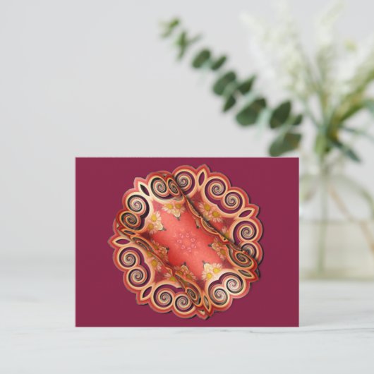 K143 Red Swirl Curl Briefkaart (Staand voorkant)