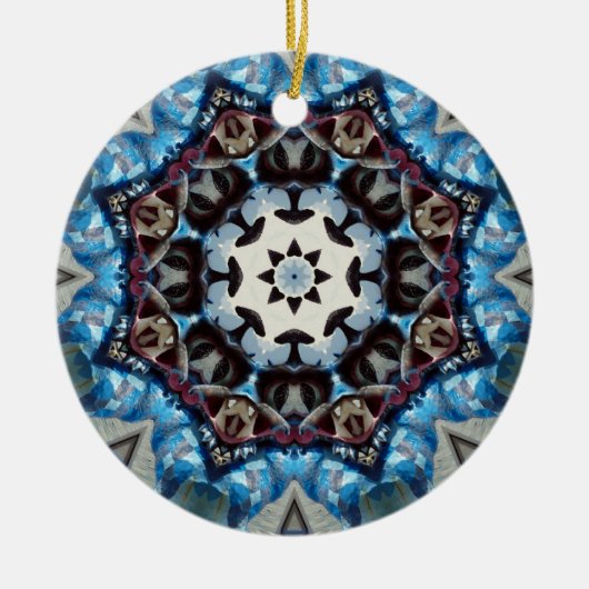 K186 Fancy blauw octagon Keramisch Ornament (Voorkant)
