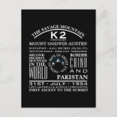 K2, informatie over de opruiing van de bergen briefkaart (Voorkant)