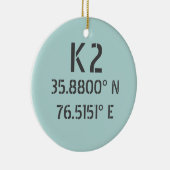 K2 Latitude en lengte Keramisch Ornament (Rechts)