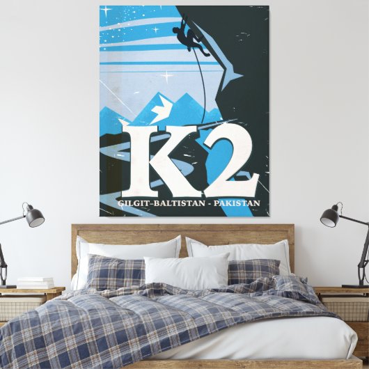 K2-reisposter voor bergbeklimmen canvas afdruk (Insitu (Slaapkamer))