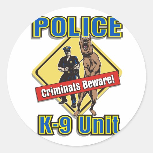 K9 Criminelen Pas op Ronde Sticker (Voorkant)