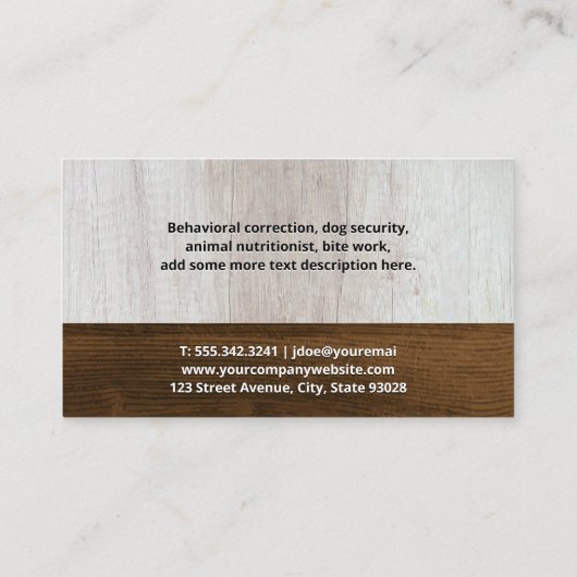 K9 | Dog-opleiding | Houtachtergrond Visitekaartje (Achterkant)
