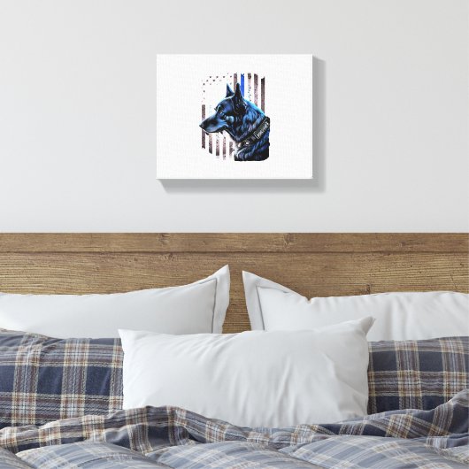 K9 Duitse politie van Shepherd doet dug in blauwe  Canvas Afdruk (Insitu (Slaapkamer))