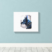 K9 Duitse politie van Shepherd doet dug in blauwe  Canvas Afdruk (Insitu (Houten vloer))