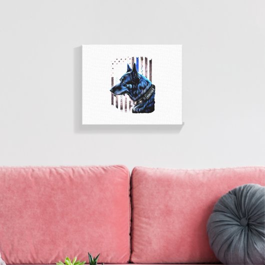 K9 Duitse politie van Shepherd doet dug in blauwe  Canvas Afdruk (Insitu (Woonkamer))