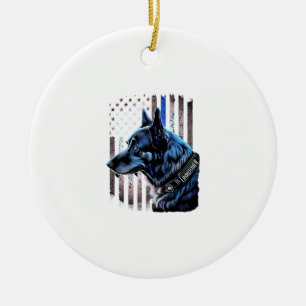 K9 Duitse politie van Shepherd doet dug in blauwe Keramisch Ornament