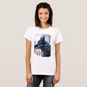 K9 Duitse politie van Shepherd doet dug in blauwe  T-shirt (Voorkant volledig)