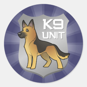 K9 Eenheid Cartoon German Shepherd Ronde Sticker