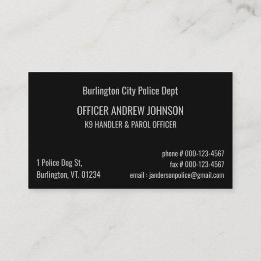 K9 Eenheid Rechtshandhaving Dunne Blauwe Lijn Poli Visitekaartje (Achterkant)