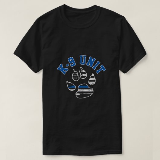 K9 Eenheid Thin Blue Line Dog Paw Vlag Patriottisc T-shirt (Design voorkant)