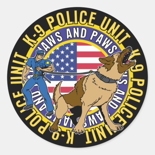K9 Jaws en Paws Ronde Sticker (Voorkant)