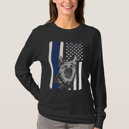 K9 Police Officer Blue Line  K9 Police Dog Graphic T-shirt (Voorkant)
