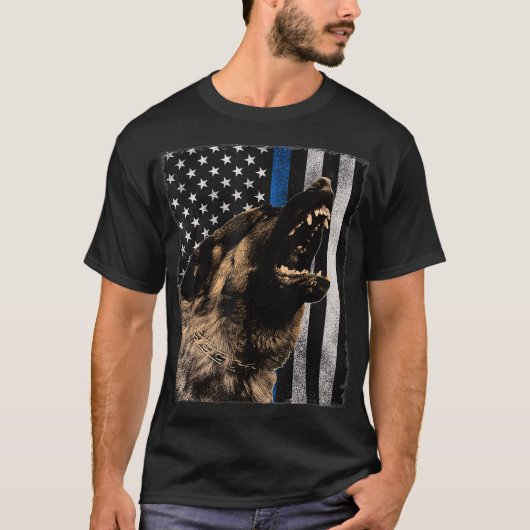 K9 Politie Dog Handler Blue Line German Sheperd T-shirt (Voorkant)