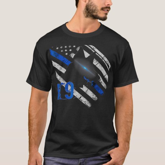 K9 Politieagent Thin Blue Line Flag Canine T-shirt (Voorkant)