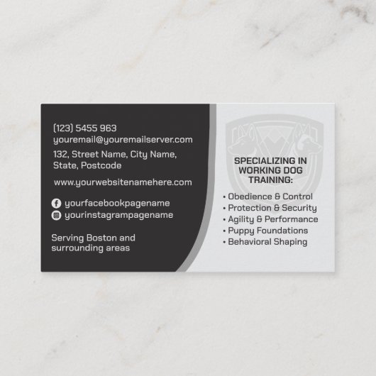 K9 Training - hondentrainer - hondengedragsdeskund Visitekaartje (Achterkant)