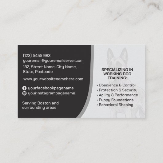 K9 Training - hondentrainer - hondengedragsdeskund Visitekaartje (Achterkant)