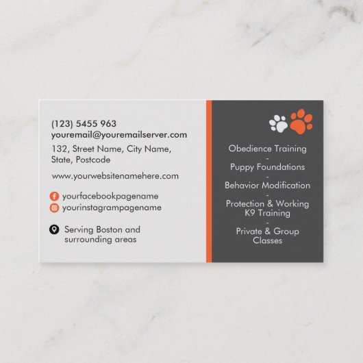 K9 Training - hondentrainer - hondengedragsdeskund Visitekaartje (Achterkant)