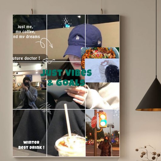 K-Aesthetic Winter Moodboard Cozy Café Collage Poster