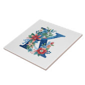 'K' blauw monogram, bloemontwerp, Tegeltje (Zijkant)