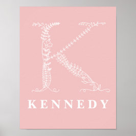K Botanische Floral Monogram Aangepast Poster voor