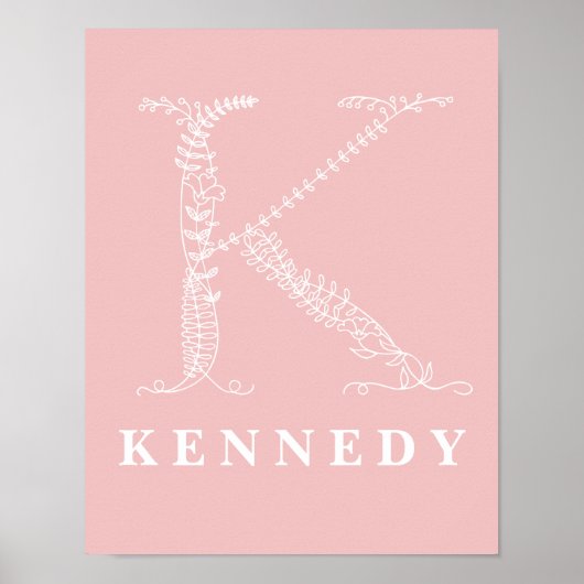 K Botanische Floral Monogram Aangepast Poster voor (Voorkant)