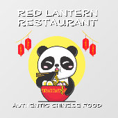 K_customize Panda Beer Noedels Chinees Restaurant Raamsticker (Vel)