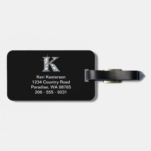 K "Diamond Bling" Luggage Tag Bagagelabel (Achterkant horizontaal)