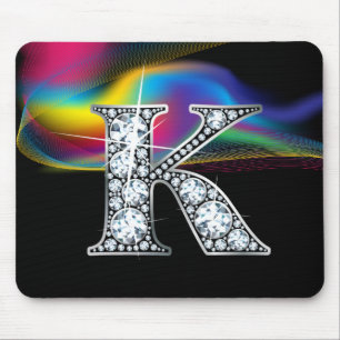 "K" Diamond Bling met Rainbow Swirl Mousepad Muismat