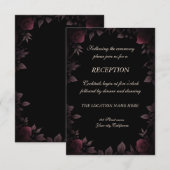 k donker bordeaux Rozen zwart bruiloft receptie Kaart (Voorkant / Achterkant)