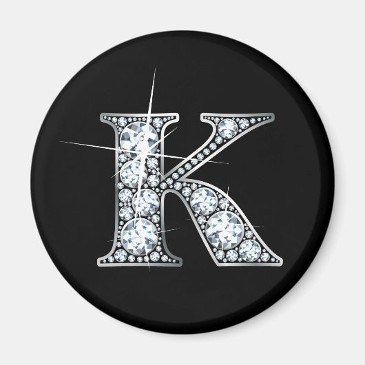 "K" Faux-"Diamond Bling" Magnet (Voorkant)