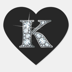"K" Faux-"Diamond Bling" op Black Heart Sticker