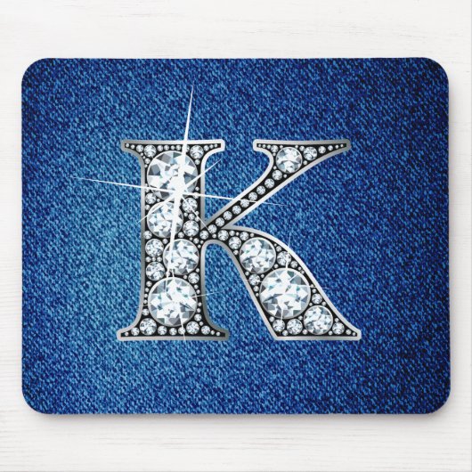 K Faux-"Diamond Bling" op Denim Mousepad Muismat (Voorkant)