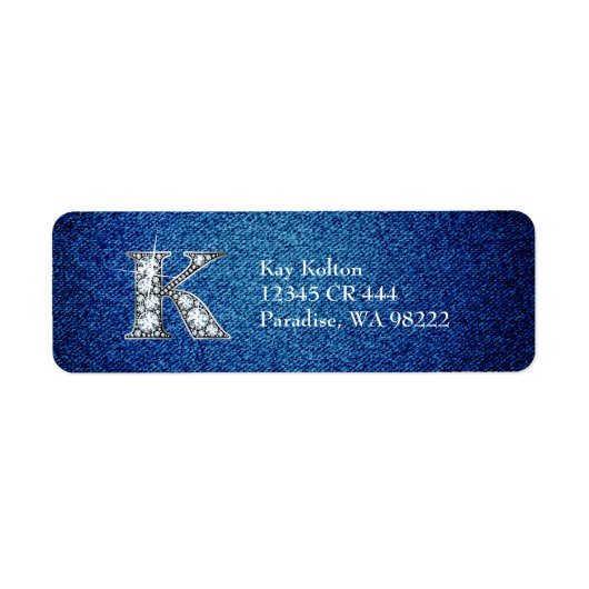 K Faux Diamond op Denim Return Address Label (Voorkant)