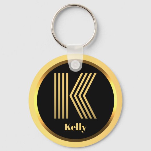 K Gold Monogrammed Letter Personal Sleutelhanger (Voorkant)