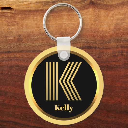 K Gold Monogrammed Letter Personal Sleutelhanger (Voorkant)
