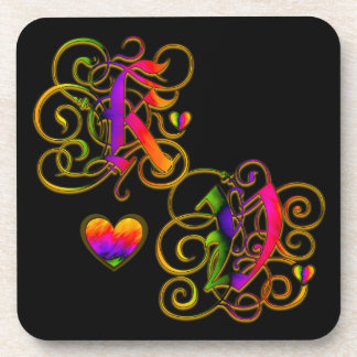 K houdt V op zwart Onderzetter met hart