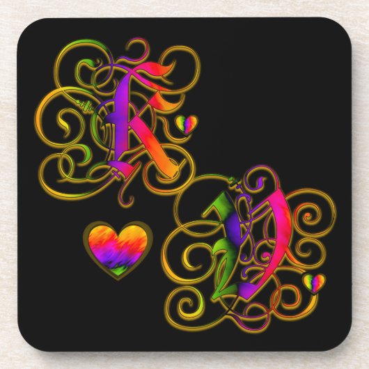 K houdt V op zwart Onderzetter met hart (Voorkant)