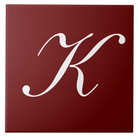 "K" Initiaal in wit op bordeauxrood Tegeltje (Voorkant)