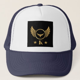 K Initiaal met Gold Eagle Afbeelding Stijlvol Mono Trucker Pet