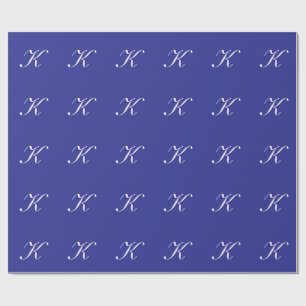 "K" Initiaal Monogram Wit op Blauw Cadeaupapier