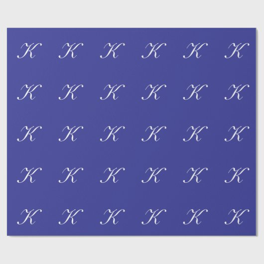 "K" Initiaal Monogram Wit op Blauw Cadeaupapier (Vlak)
