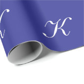 "K" Initiaal Monogram Wit op Blauw Cadeaupapier (Rol Hoek)