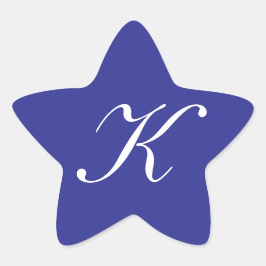 "K" Initiaal Monogram Wit op Blauw Ster Sticker (Voorkant)