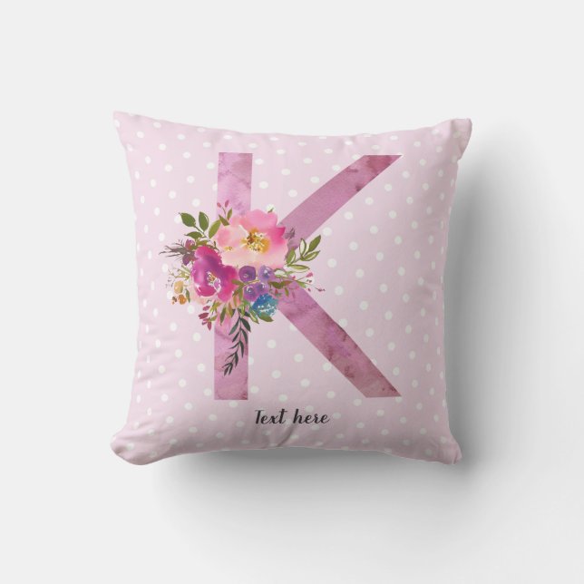 k, initiaal van Floral, waterverf bloem Kussen (Voorkant)