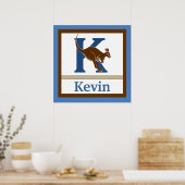 K is voor Kangaroo en Boy Name Wall Art voor kinde Poster (Keuken)