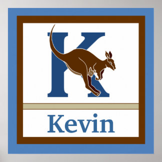 K is voor Kangaroo en Boy Name Wall Art voor kinde Poster